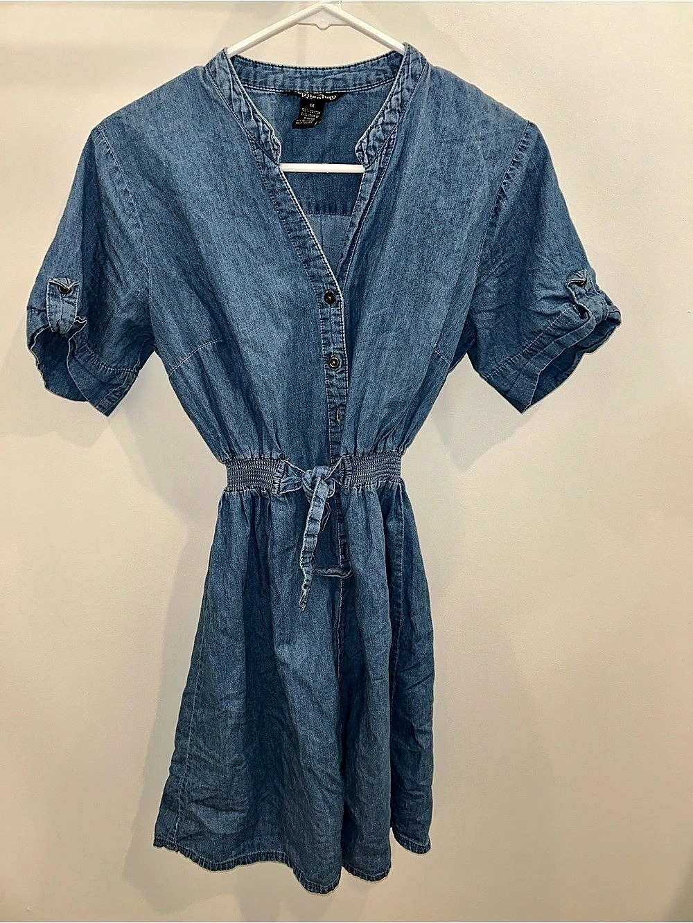Cotton Tie Waist Midi Dress in Blue Like New